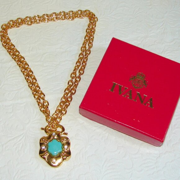Vintage Ivana Trump Choker/Pendant NECKLACE, Gold Tone w/Rhinestones NOS E11 - Picture 1 of 6